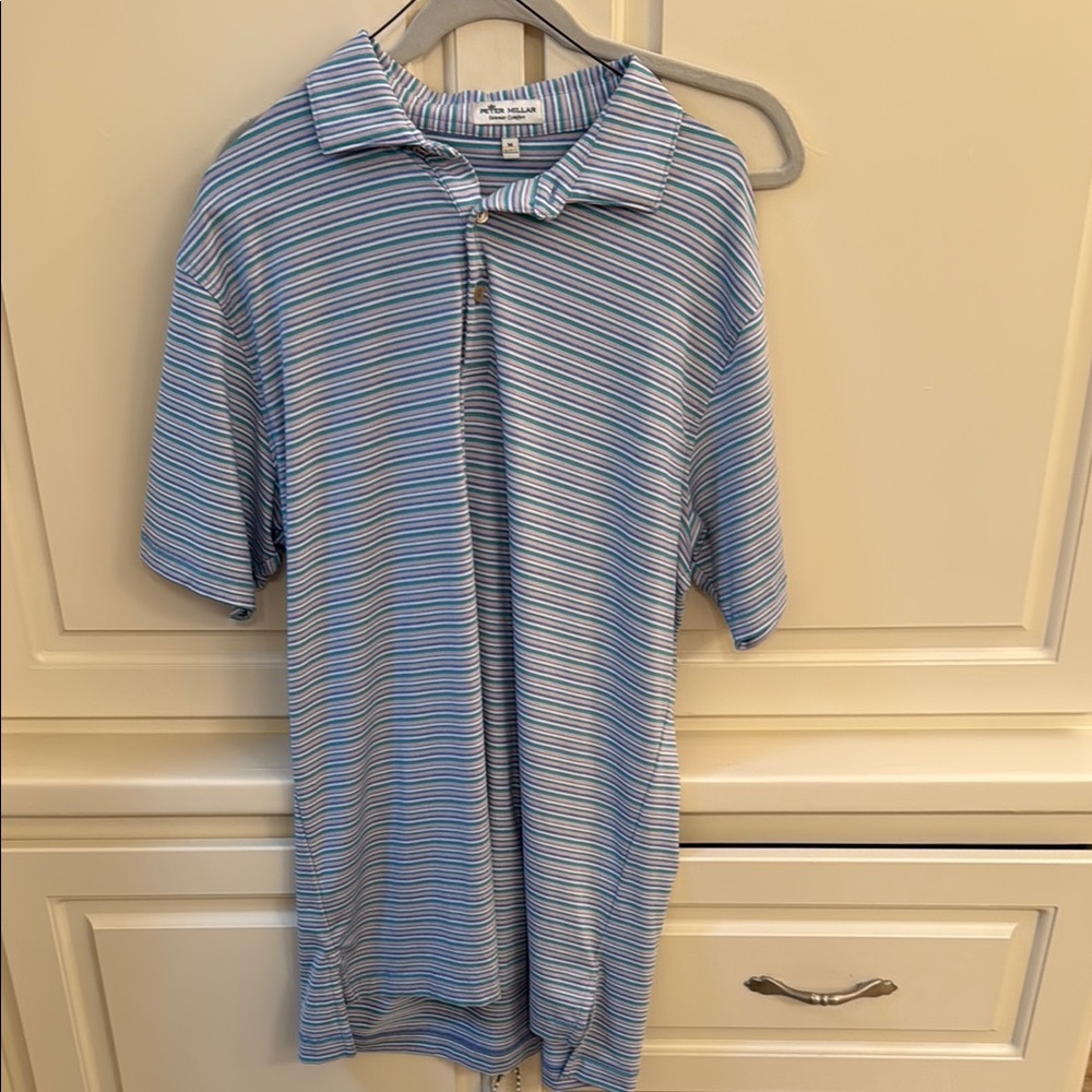 Peter Millar Blue and White Polo Shirt Classic Stripes - Picture 1 of 2